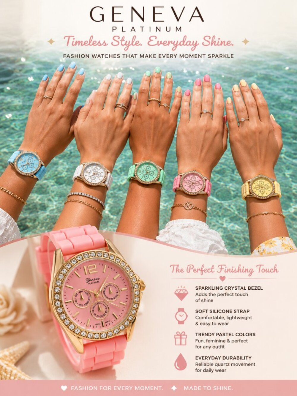 Pastel Rhinestone Silicone Strap Watch Women’s Fashion Watch NEW